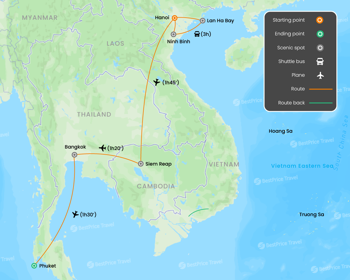 Indochina At A Glance Vietnam Cambodia & Thailand 2 Weeks